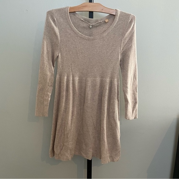 Anthropologie Knitted & Knotted Tan Beige Sweater Dress Silk Blend Size Small - Picture 2 of 5
